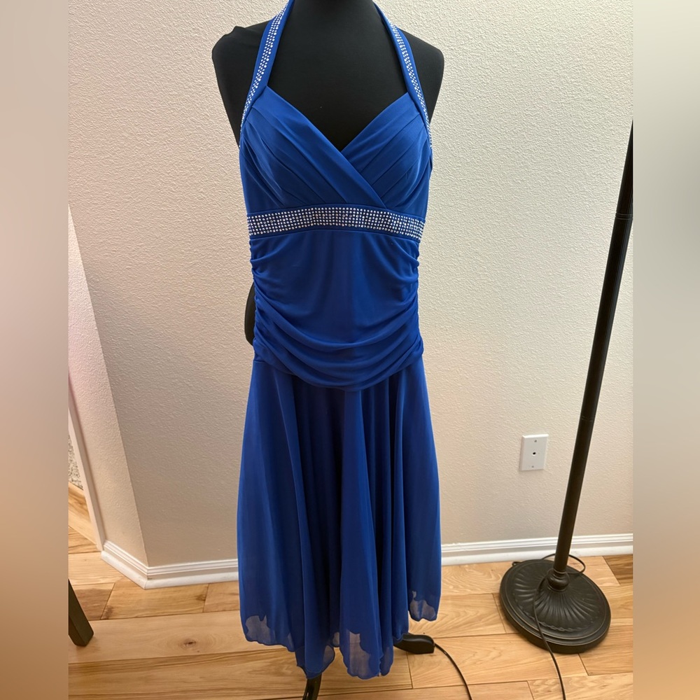 Trixxi Royal Blue Halter Prom Dress